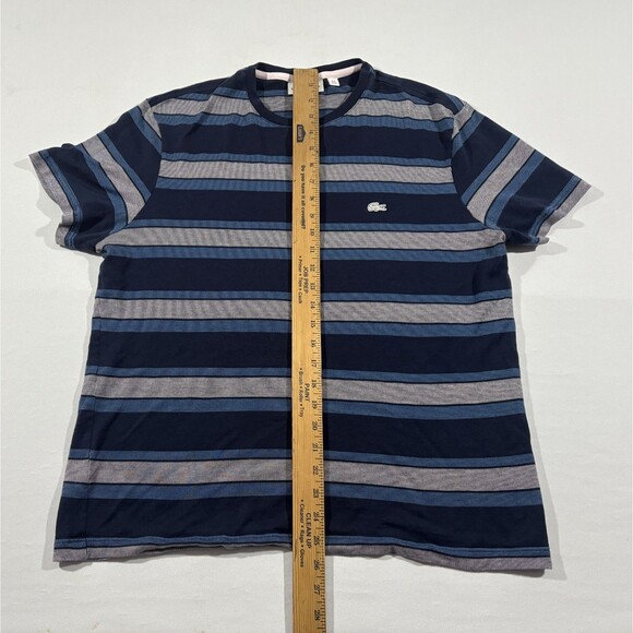 Lacoste Mens T-Shirt Blue Striped Crew Short Sleeve Tee Cotton XL FITS as L SLIM - Picture 3 of 8